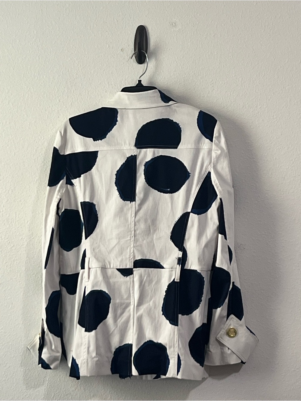just be White Trench Coat with Black Polka Dots and Gold Buttons, Size XL - Picture 8 of 13